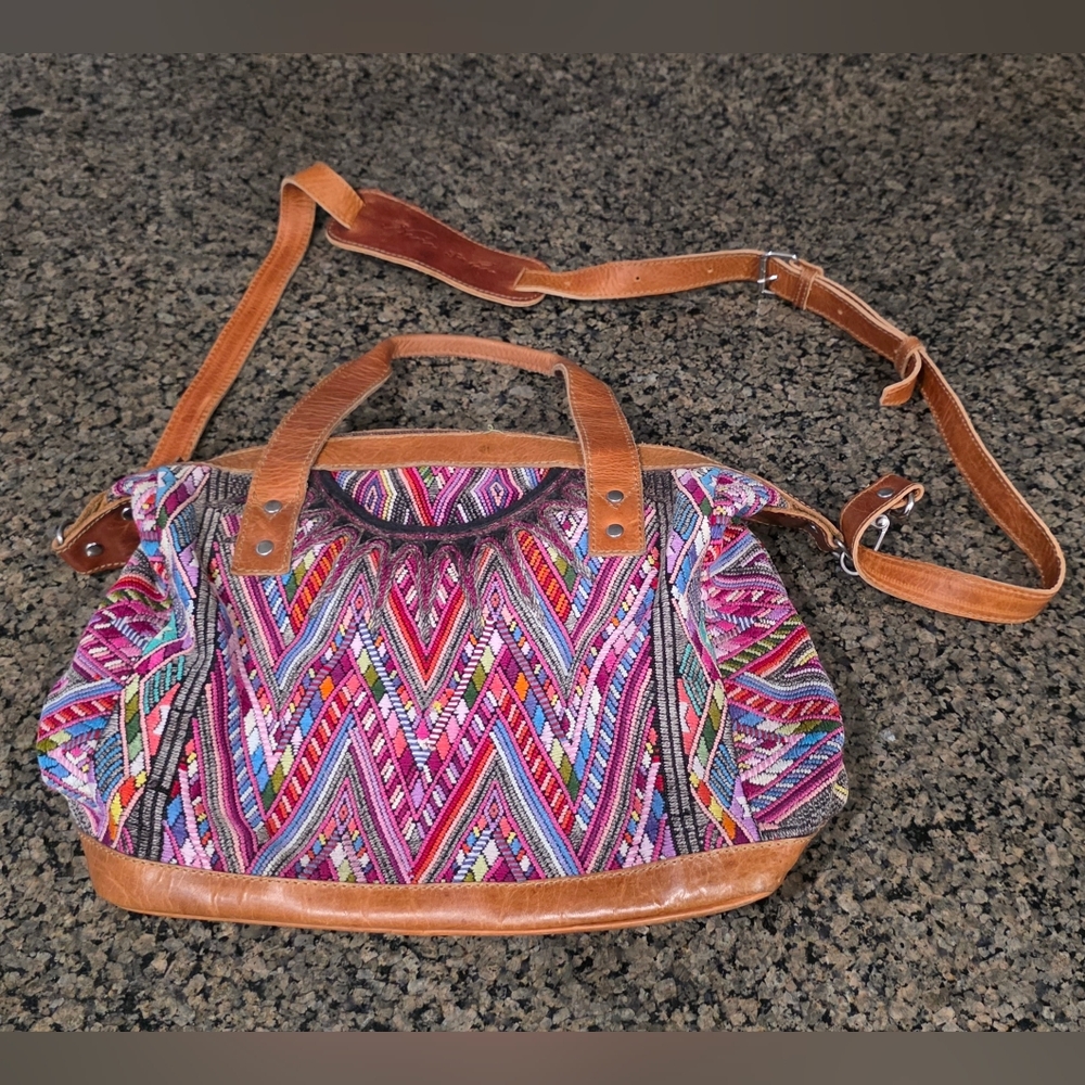 Nena and Co. Artisan Hobo Bag Hand Woven Leather trim boho hippie festival RARE